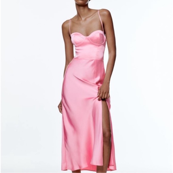Zara Dress | Pink Satin Dress NWT - Picture 2 of 6